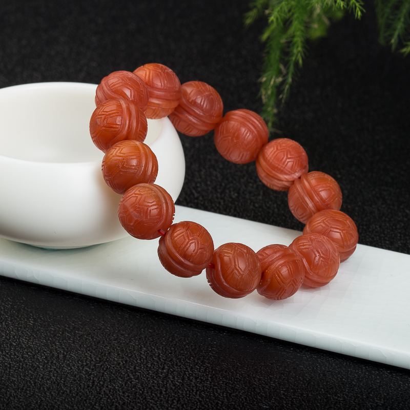 柿子红南红富甲天下单圈手串-红掌柜
