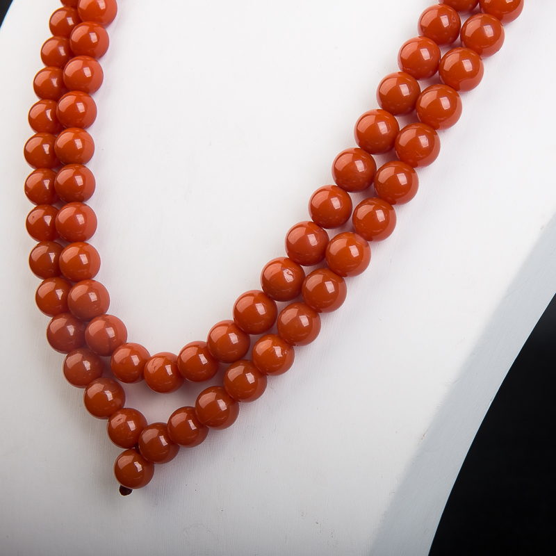 保山天然柿子红南红佛珠-红掌柜