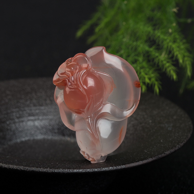 川料天然冰飘料南红玉兰花吊坠-红掌柜