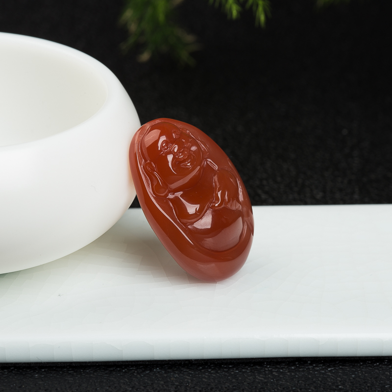 天然樱桃红南红弥勒佛吊坠-红掌柜