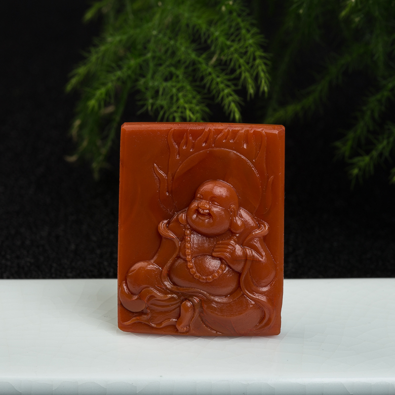 川料天然柿子红南红弥勒佛吊坠-红掌柜