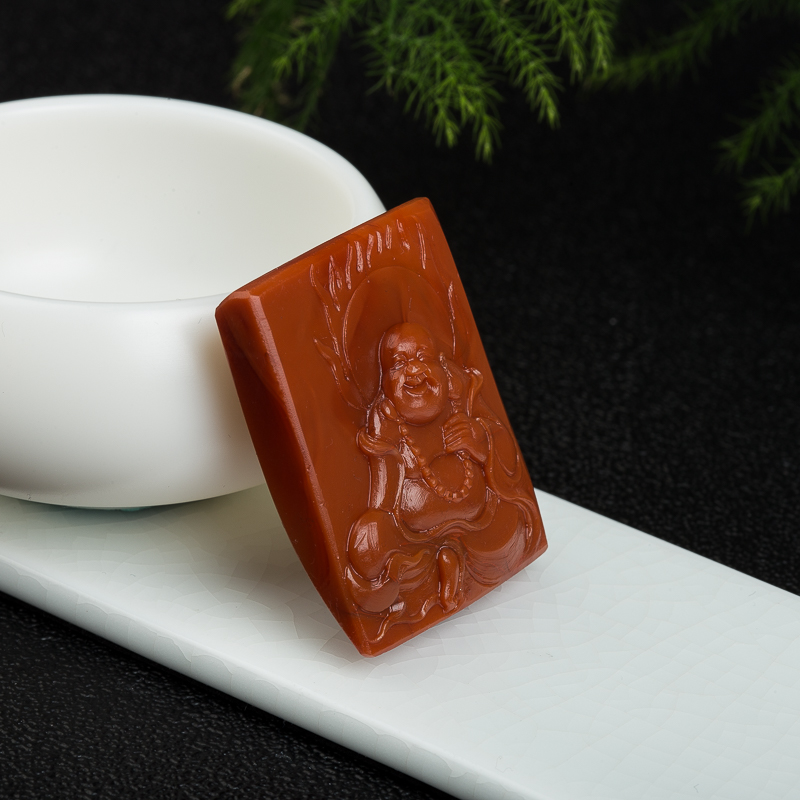 天然柿子红南红弥勒佛吊坠-红掌柜