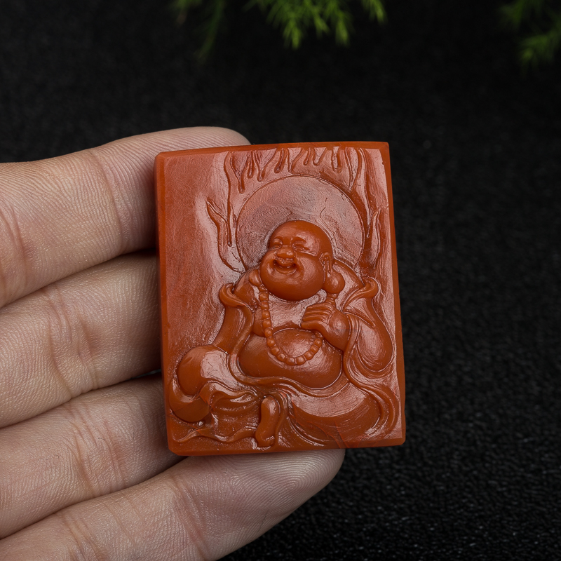 柿子红南红弥勒佛吊坠-红掌柜