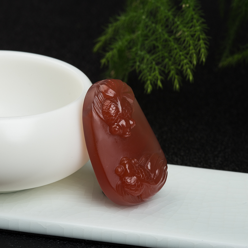 天然冰飘料南红金玉满堂吊坠-红掌柜