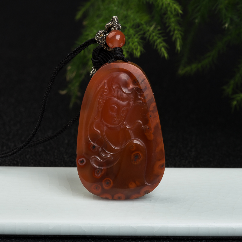 川料天然冰飘料南红观音吊坠-红掌柜