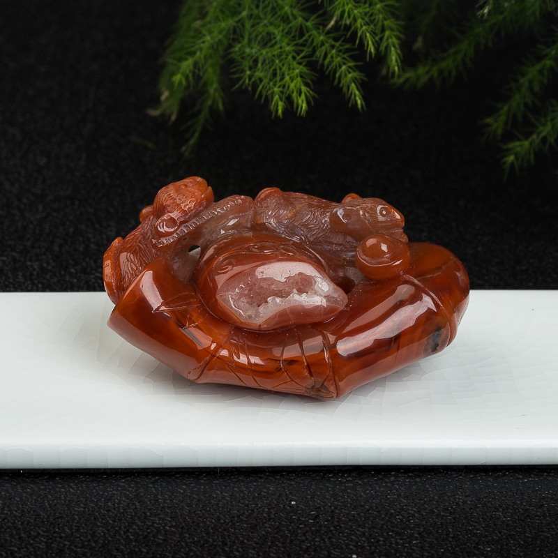 川料天然俏色南红节节高升吊坠-红掌柜