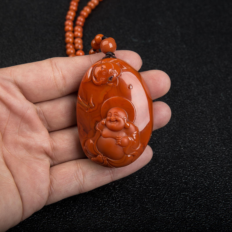 保山柿子红南红花开见佛吊坠-红掌柜