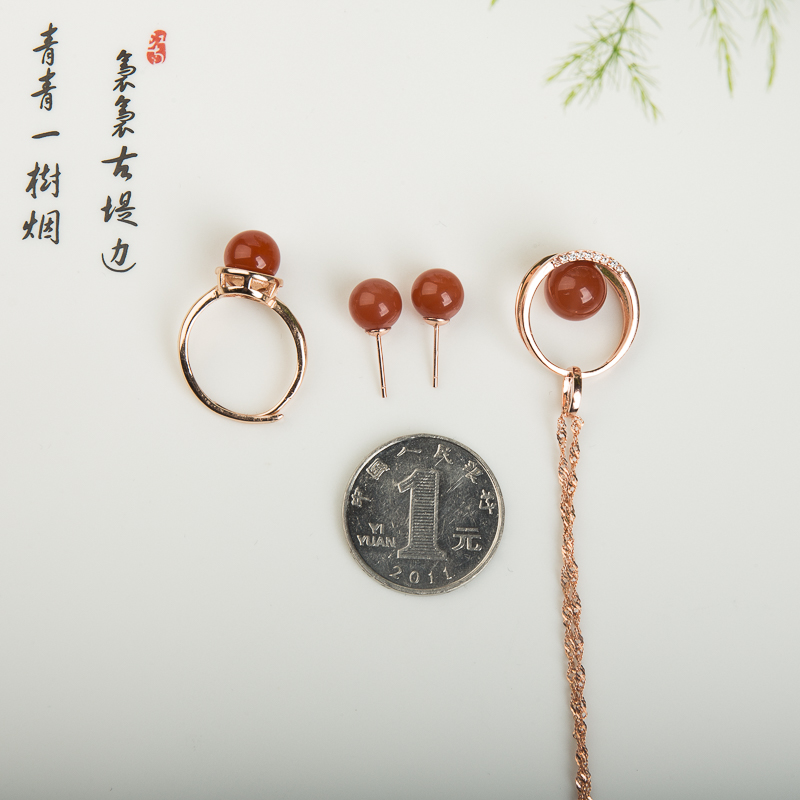 银镶天然四川樱桃红南红套装-红掌柜