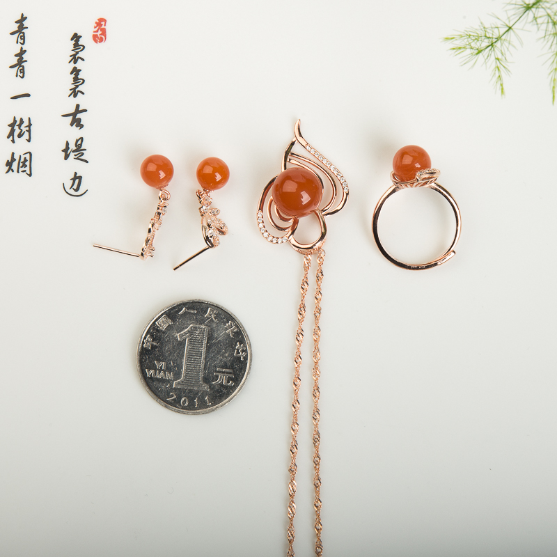 银镶天然四川樱桃红南红套装-红掌柜