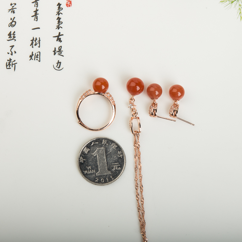银镶天然四川樱桃红南红套装-红掌柜