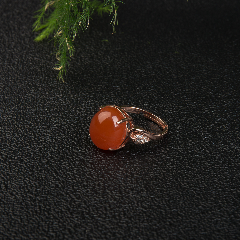 银镶保山樱桃红南红戒指-红掌柜