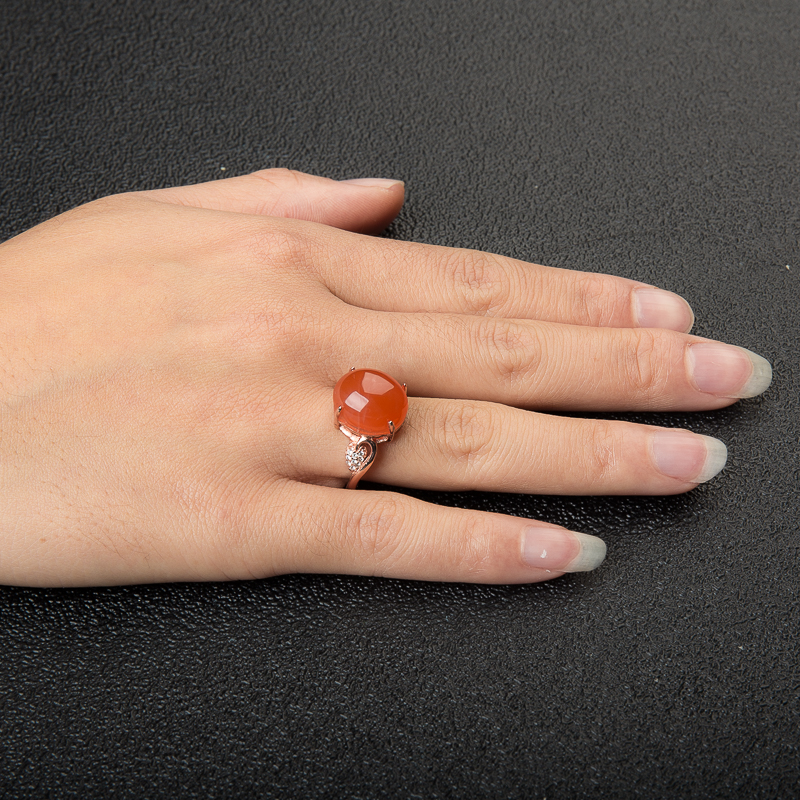 天然保山樱桃红南红戒指-红掌柜
