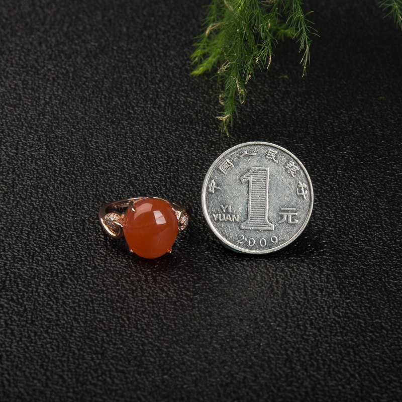 银镶天然保山樱桃红南红戒指-红掌柜