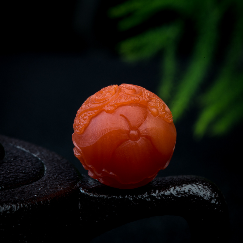 天然保山樱桃红南红圆珠吊坠-红掌柜