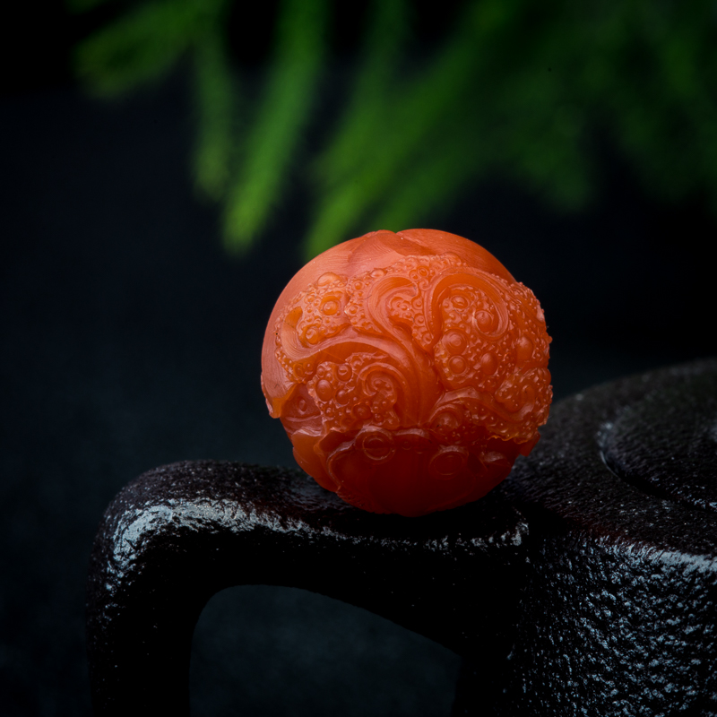 天然保山樱桃红南红金玉满堂吊坠-红掌柜