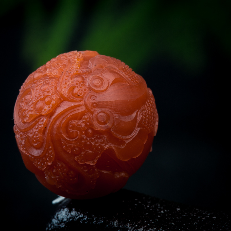 天然樱桃红南红金玉满堂圆珠吊坠-红掌柜