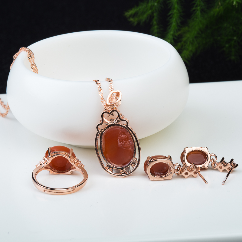 银镶天然樱桃红南红套装-红掌柜