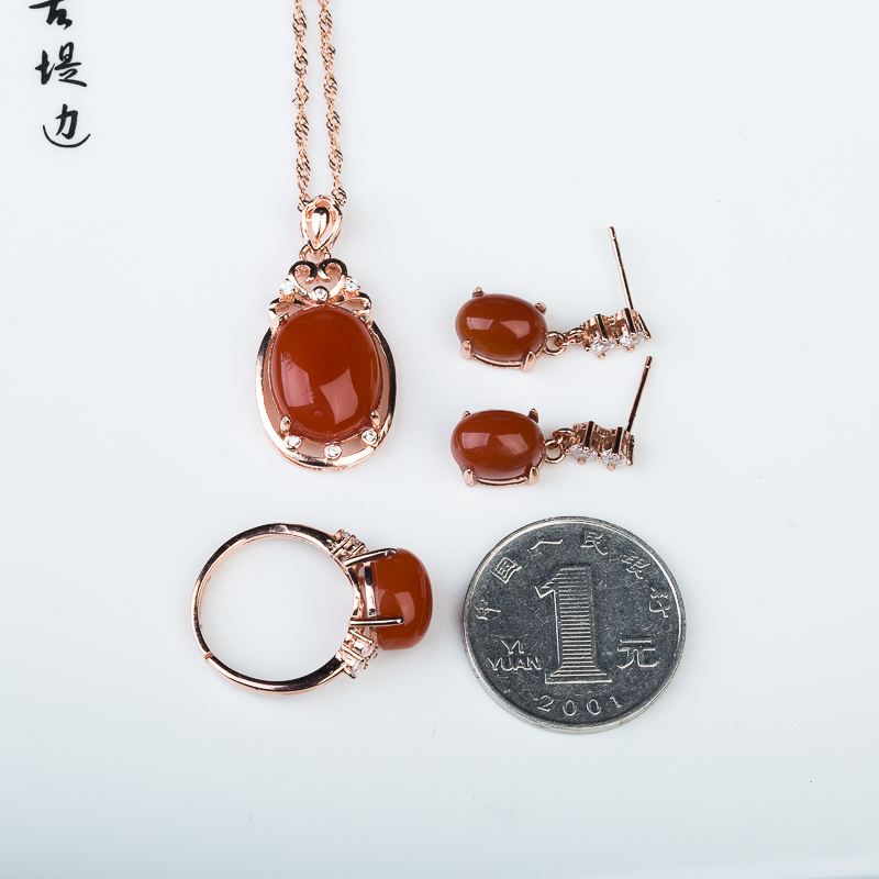 银镶天然四川樱桃红南红套装-红掌柜