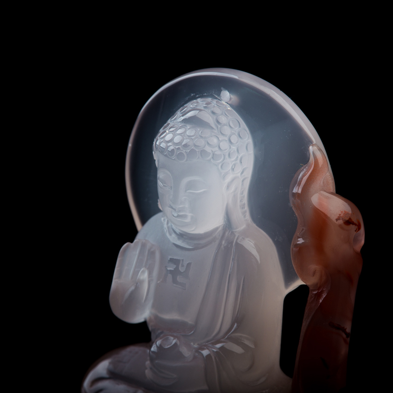 天然四川俏色南红阿弥陀佛吊坠-红掌柜