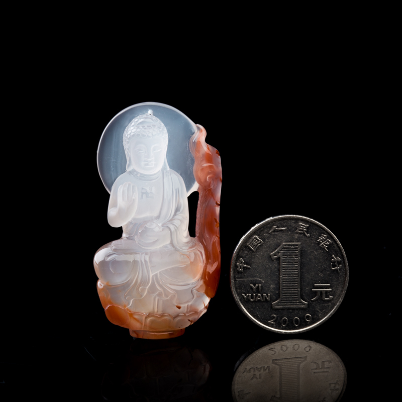 天然四川冻料俏色南红阿弥陀佛吊坠-红掌柜