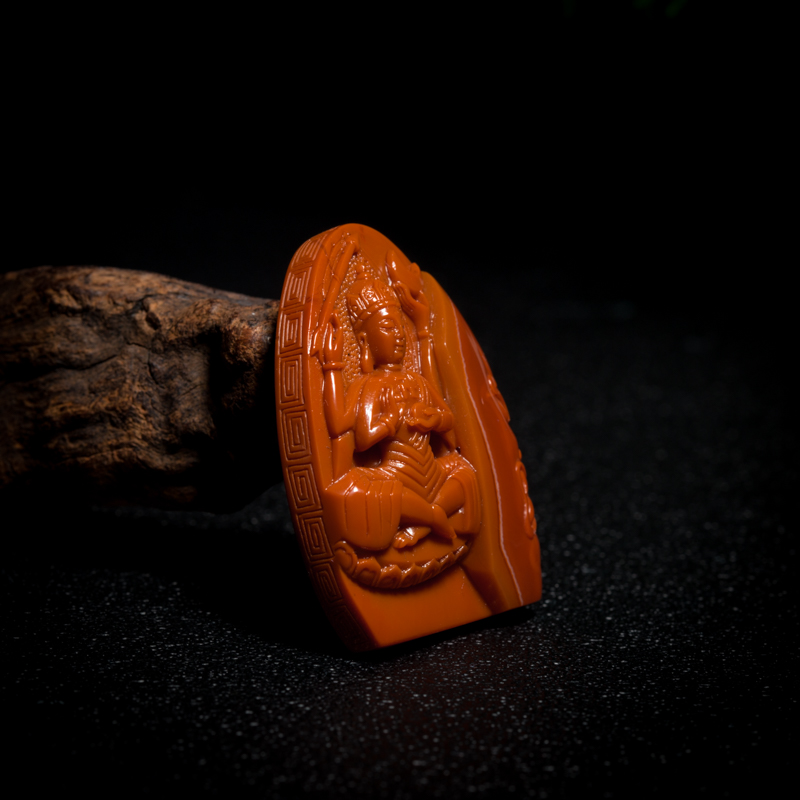 天然柿子红南红地藏王菩萨吊坠-红掌柜