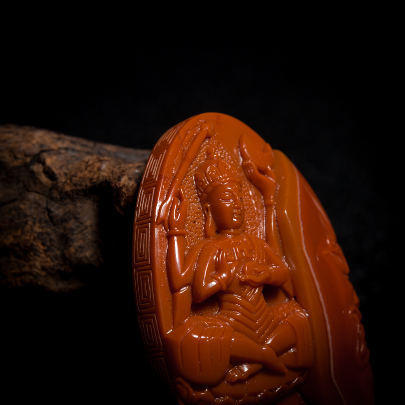 保山天然柿子红南红吊坠-红掌柜