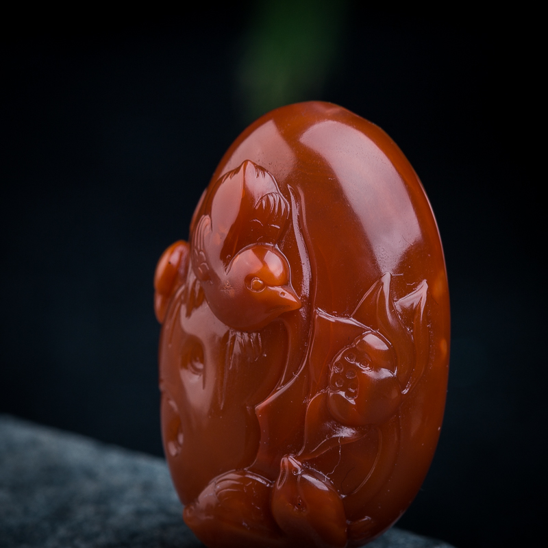 冰飘料南红鸳鸯吊坠-红掌柜