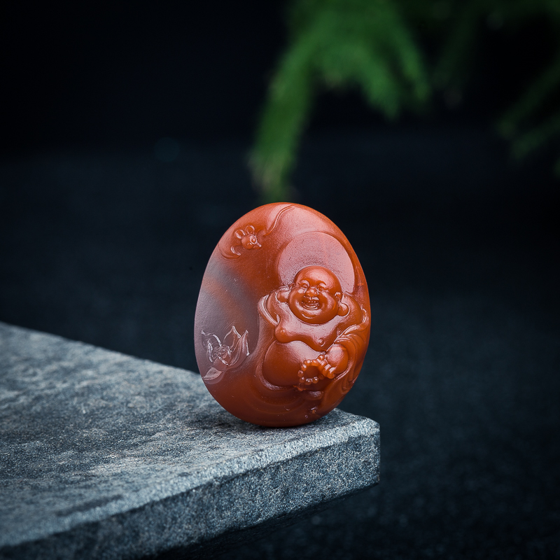 冰飘料南红弥勒佛吊坠-红掌柜