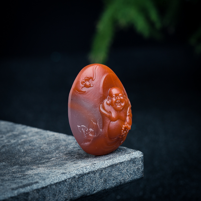 冰飘料南红弥勒佛吊坠-红掌柜