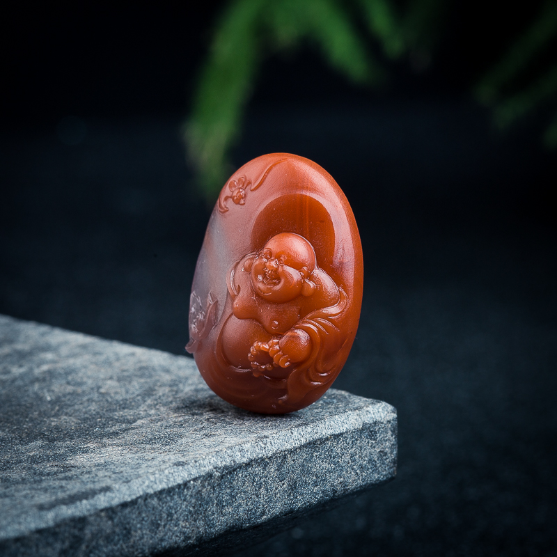 天然南红弥勒佛吊坠-红掌柜