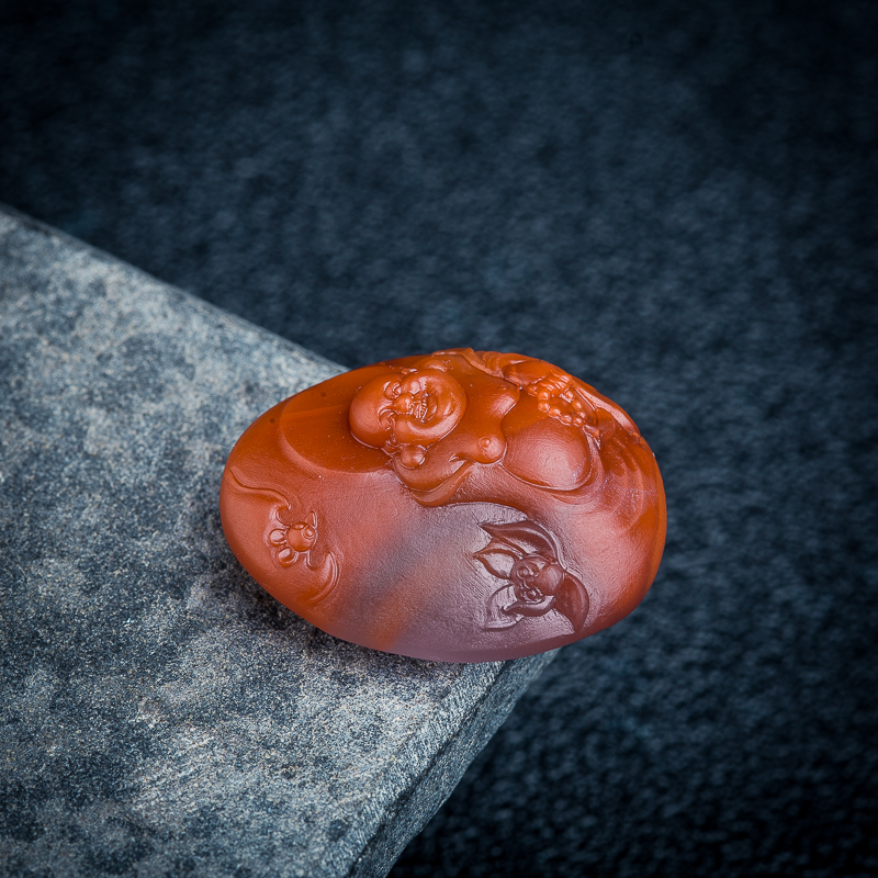 冰飘料南红弥勒佛挂坠-红掌柜