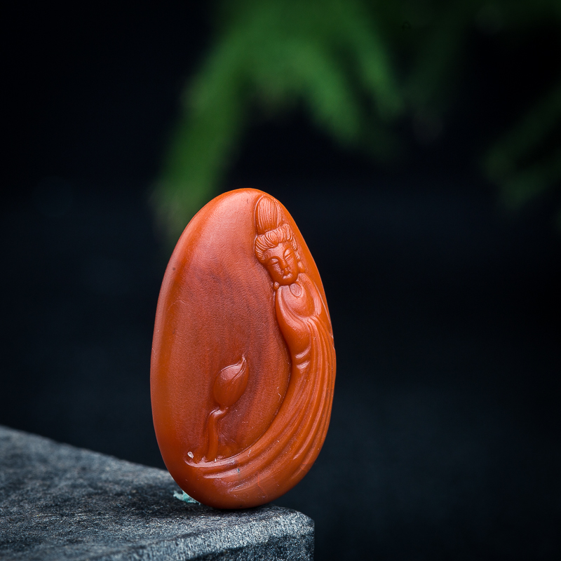 柿子红南红仕女挂坠-红掌柜