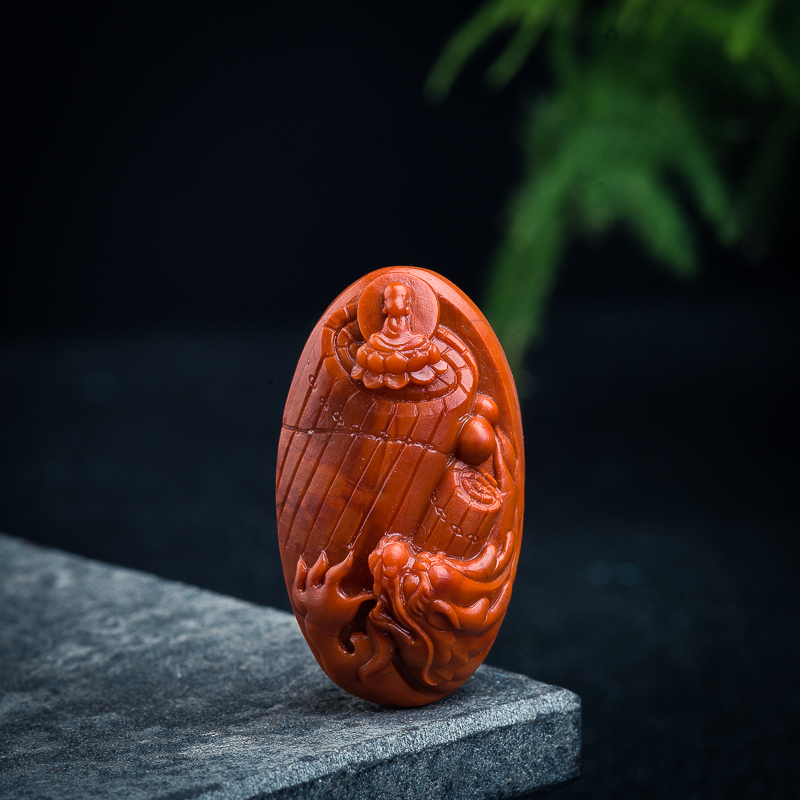 柿子红南红开卷有益吊坠-红掌柜