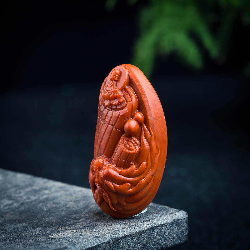 天然南红开卷有益吊坠-红掌柜