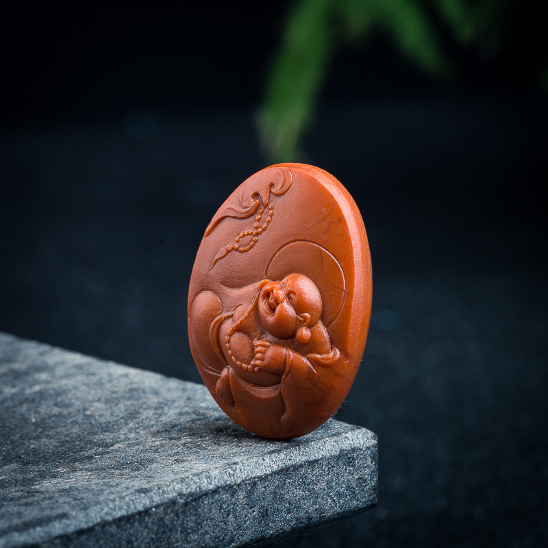 柿子红南红弥勒佛挂坠-红掌柜