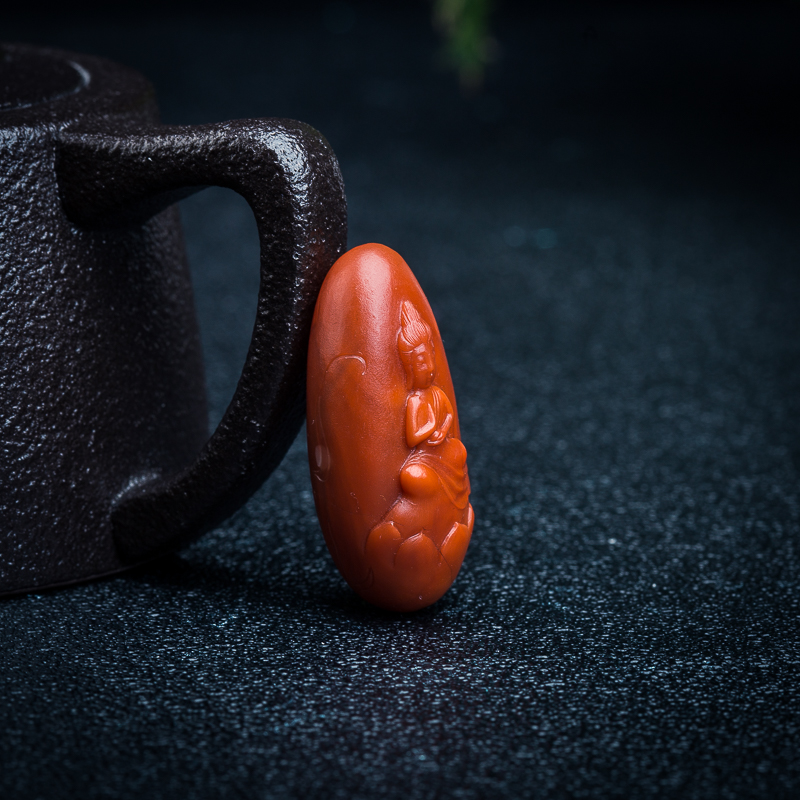 天然柿子红南红佛吊坠-红掌柜