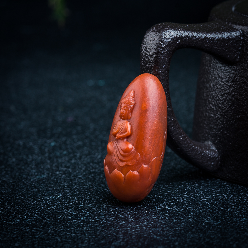 保山柿子红南红佛吊坠-红掌柜