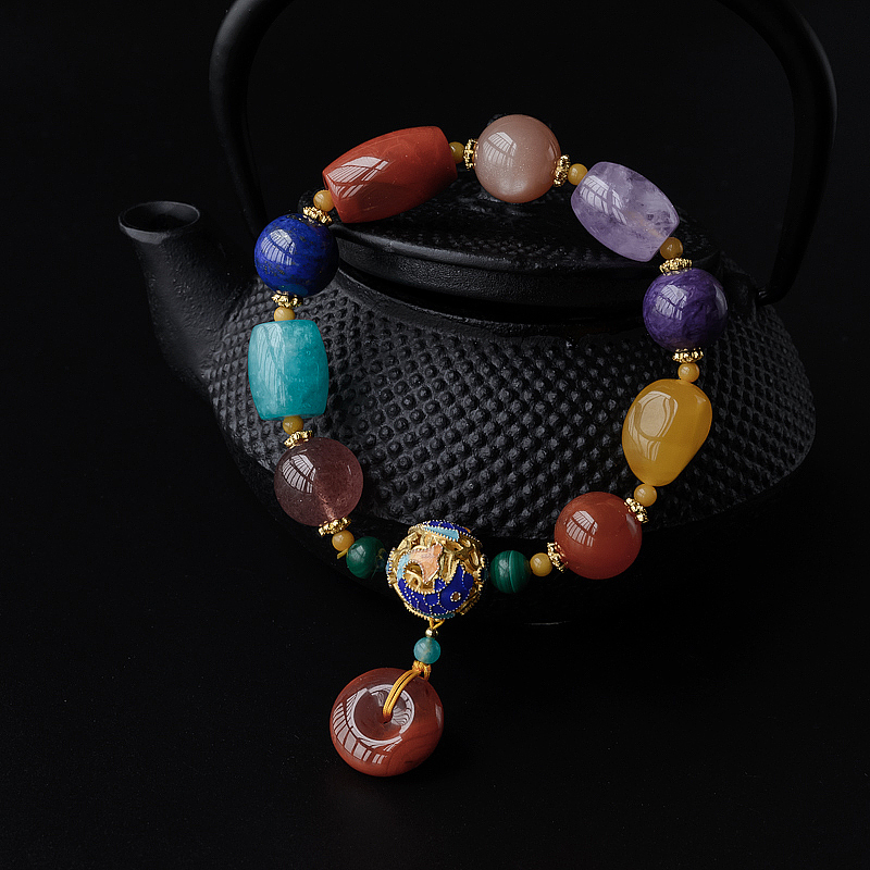 多宝南红带平安扣挂坠手串-红掌柜