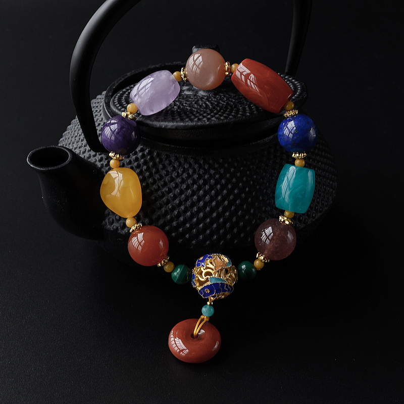 多宝南红挂坠手串-红掌柜