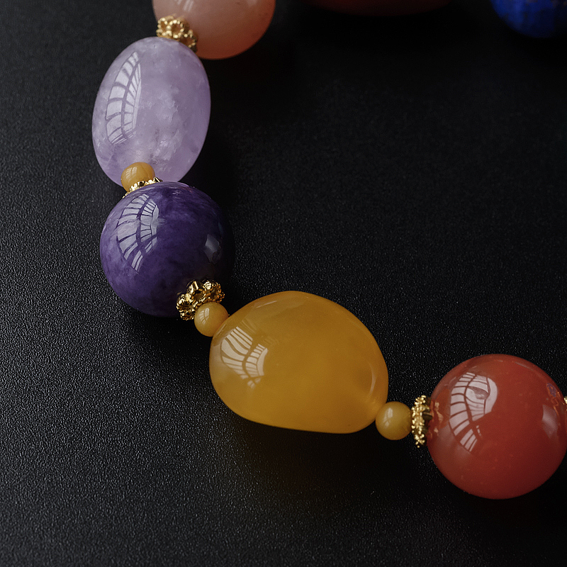 多宝川料南红带平安扣挂坠手串-红掌柜