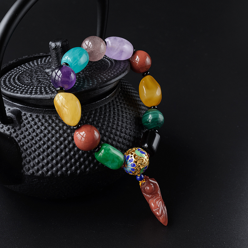 多宝南红带金鱼挂坠手串-红掌柜