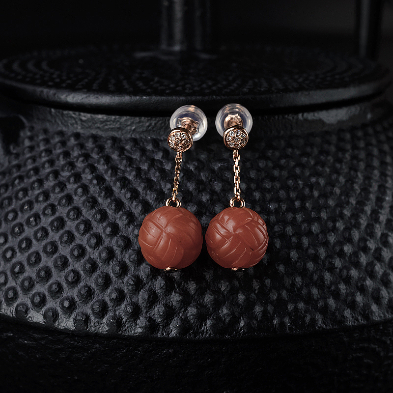 18k金保山绣球南红耳坠 - 红掌柜