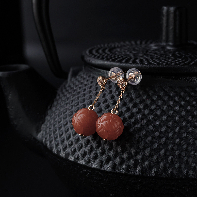 18k保山绣球南红耳坠 - 红掌柜
