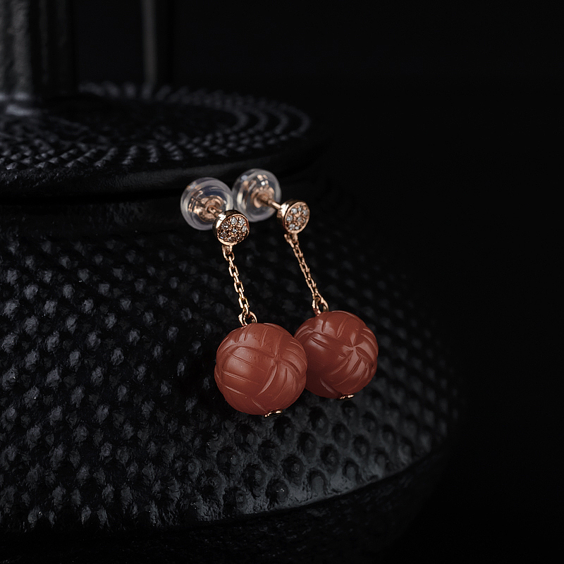 k金保山绣球南红耳坠 - 红掌柜