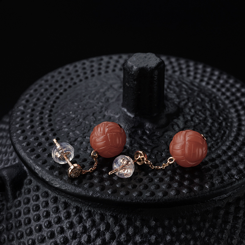 18k金保山南红耳坠 - 红掌柜