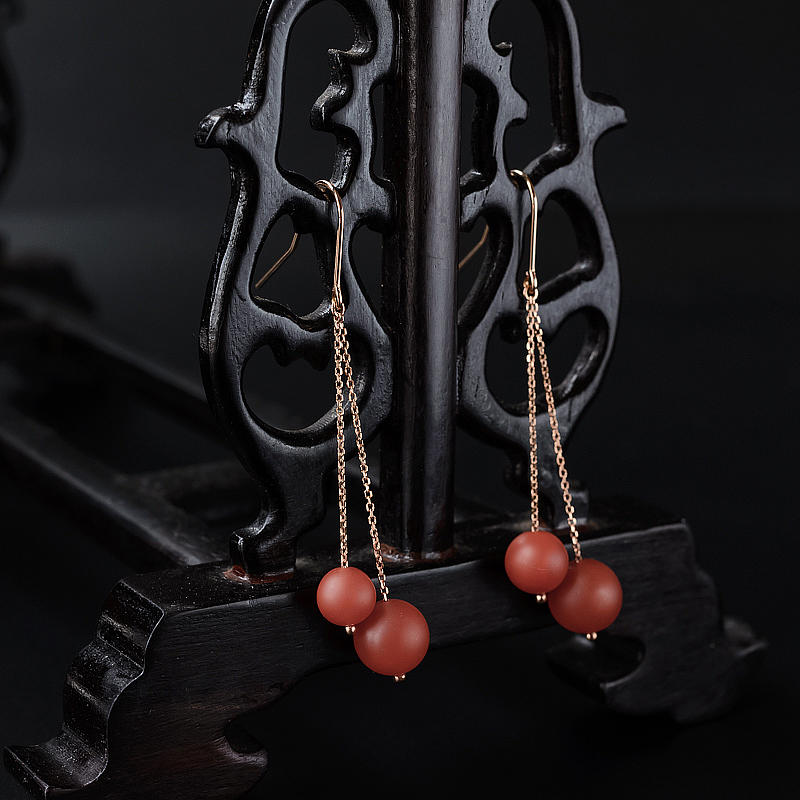 k金云南保山南红双球耳坠 - 红掌柜