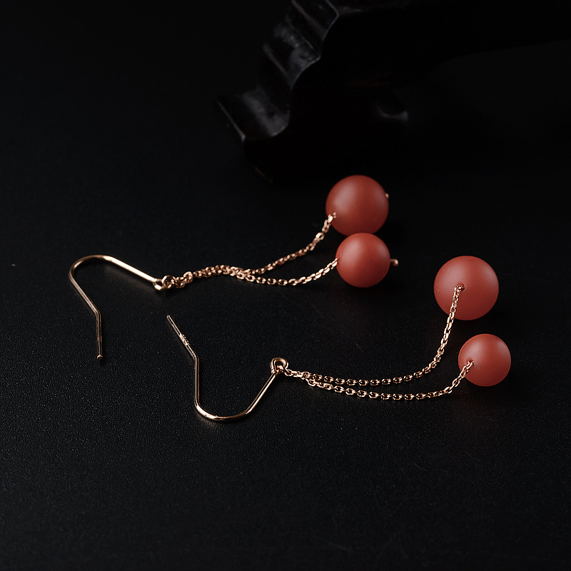 云南保山南红双球耳坠 - 红掌柜