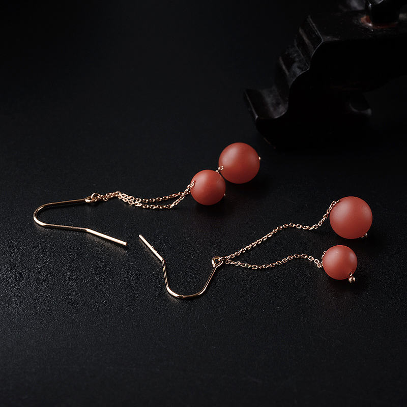 南红双球耳坠 - 红掌柜