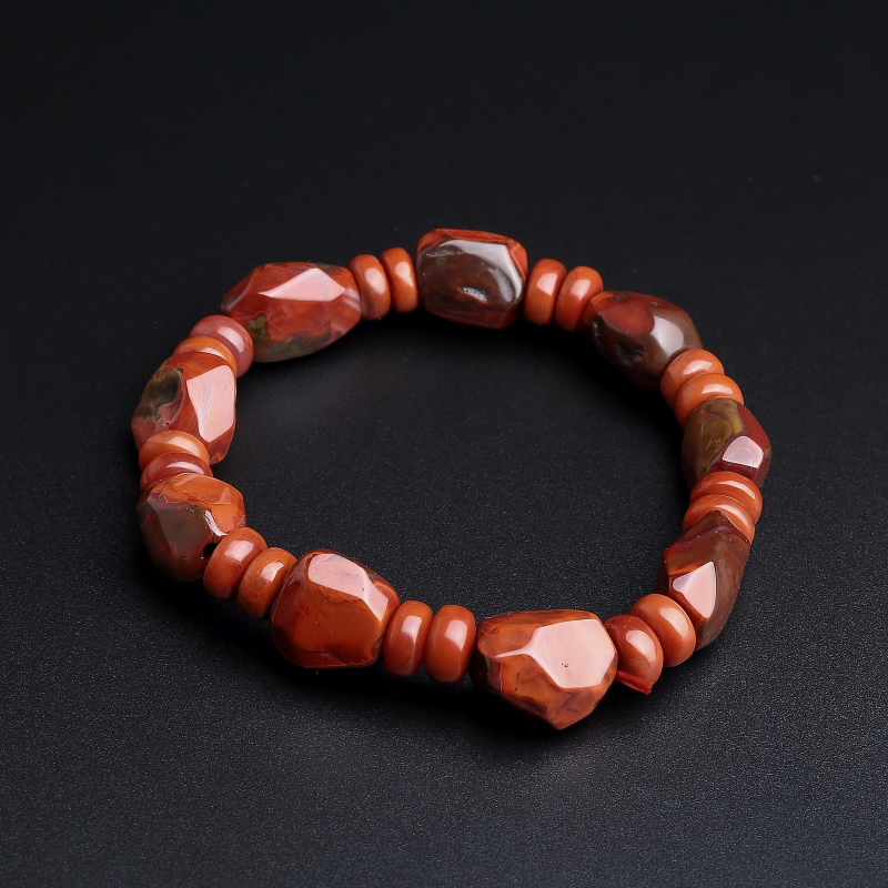 川料柿子红随形带皮南红手串 - 红掌柜