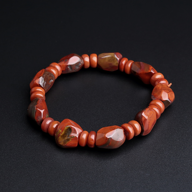 柿子红随形带皮南红手串 - 红掌柜